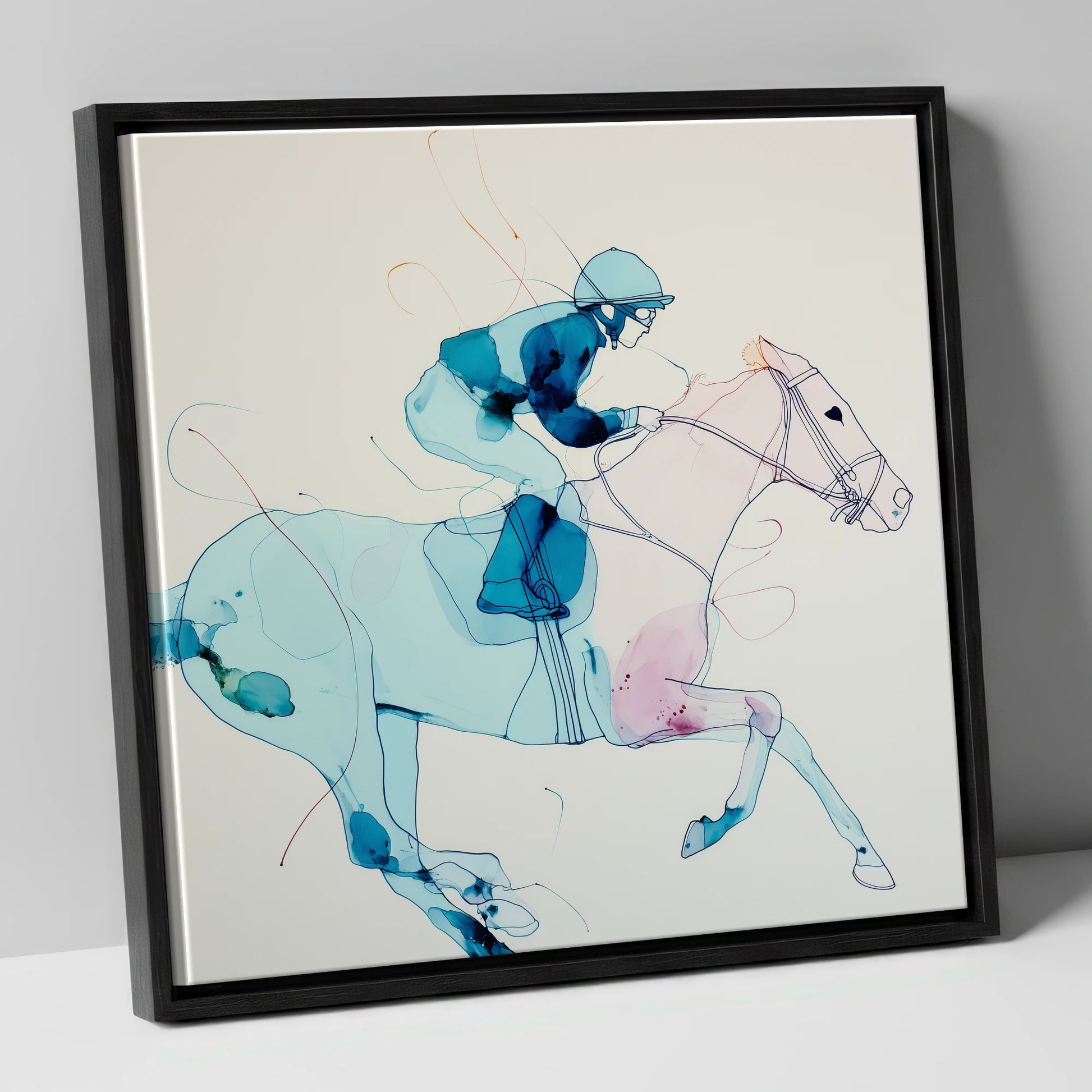Ethereal Racing Form racing horse canvas wall art in black frame