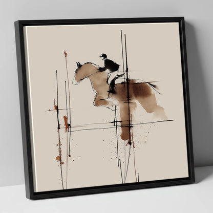 The Instant of Ascent show jumping horse canvas wall art in black frame