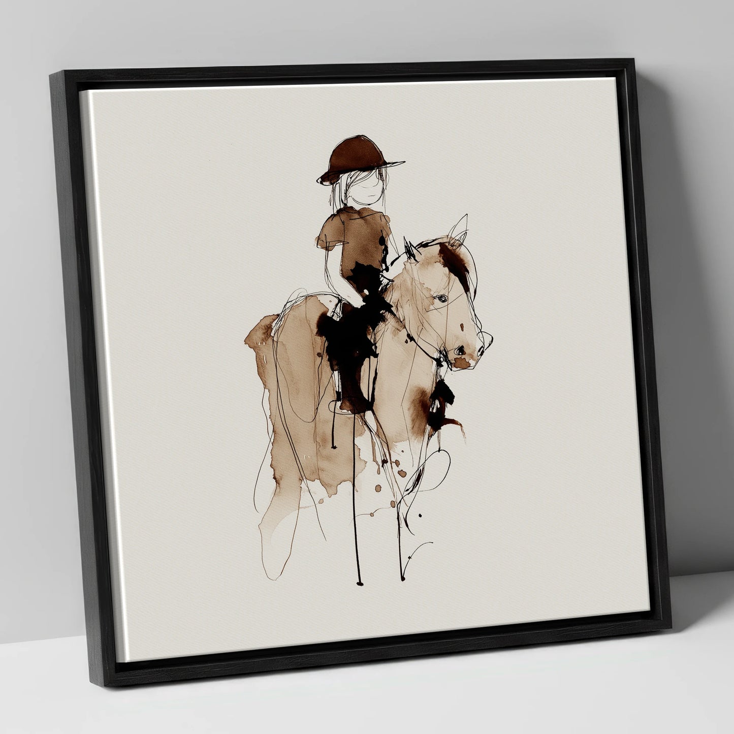 The Young Equestrian horse & rider canvas wall art in black frame