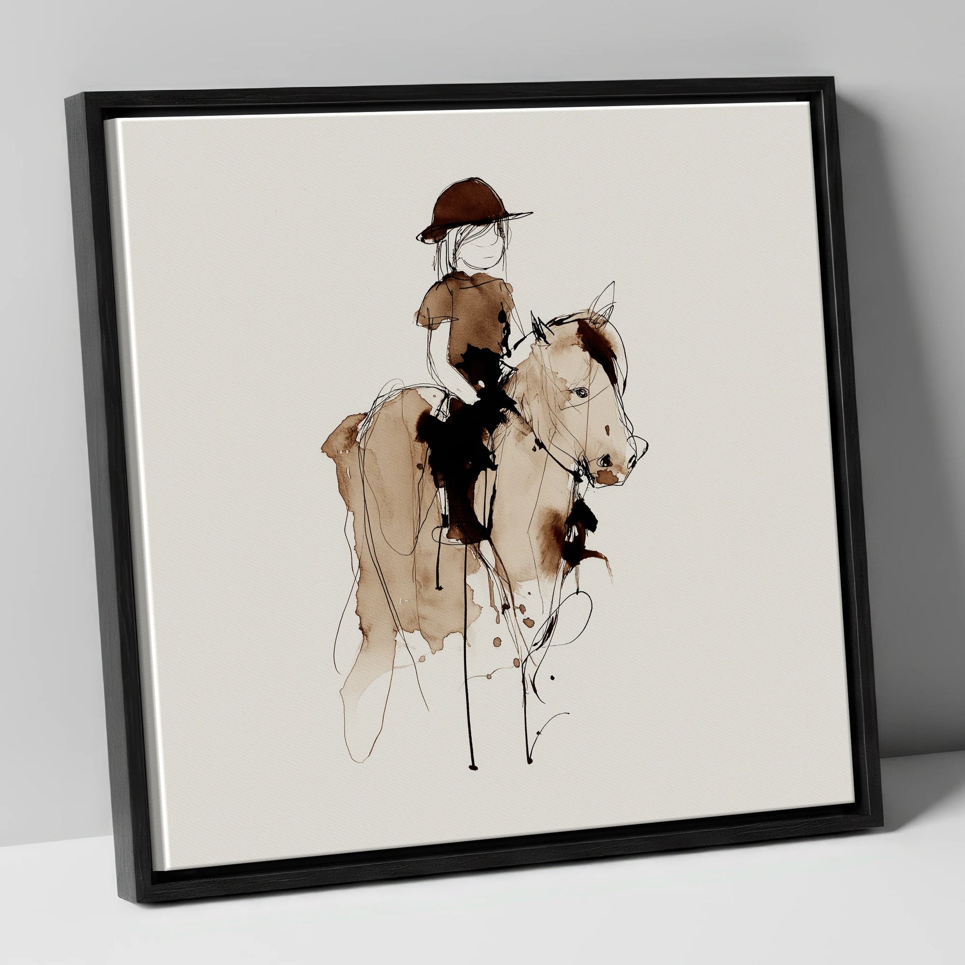 The Young Equestrian horse & rider canvas wall art in black frame