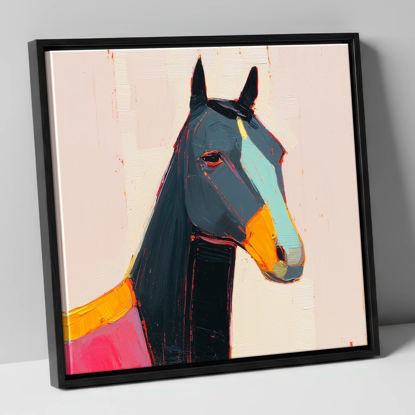 Modern Equine Spirit horse portrait canvas wall art in black frame