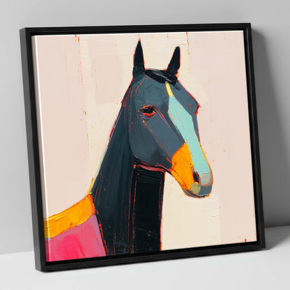 Modern Equine Spirit horse portrait canvas wall art in black frame