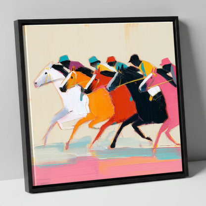 Vibrant Final Furlong racing horse canvas wall art in black frame