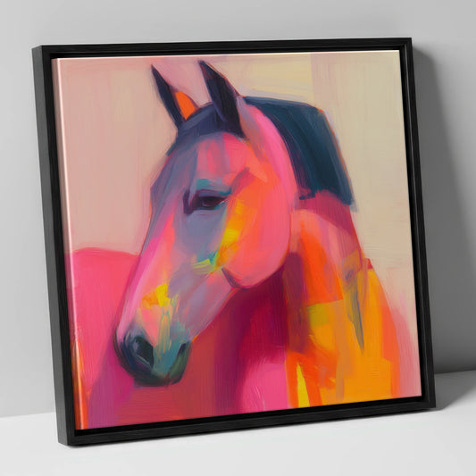 Painted Passion horse portrait canvas wall art in black frame