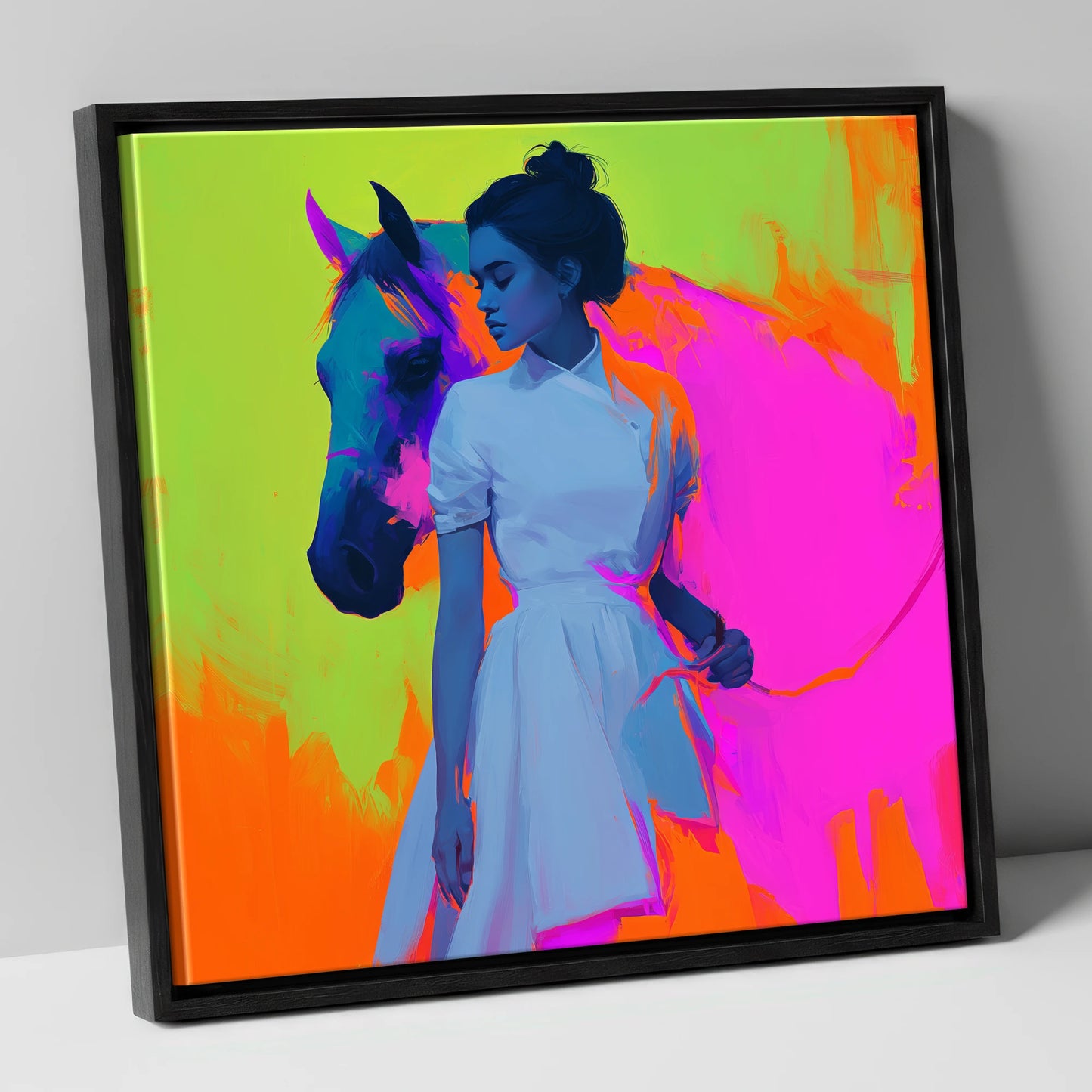 Electric Connection horse & rider canvas wall art in black frame