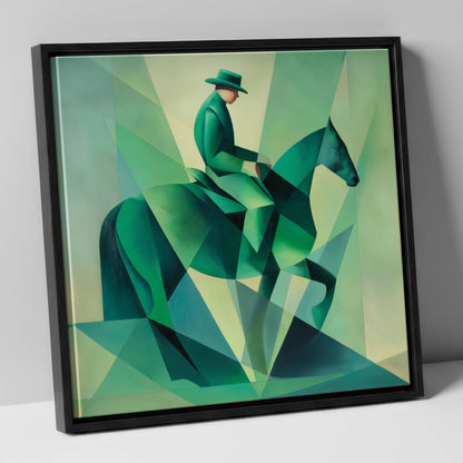 Faceted Emerald Stride western horse canvas wall art in black frame
