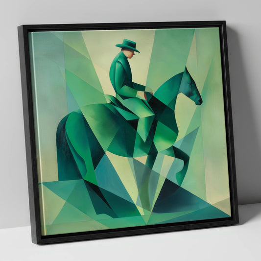 Faceted Emerald Stride western horse canvas wall art in black frame