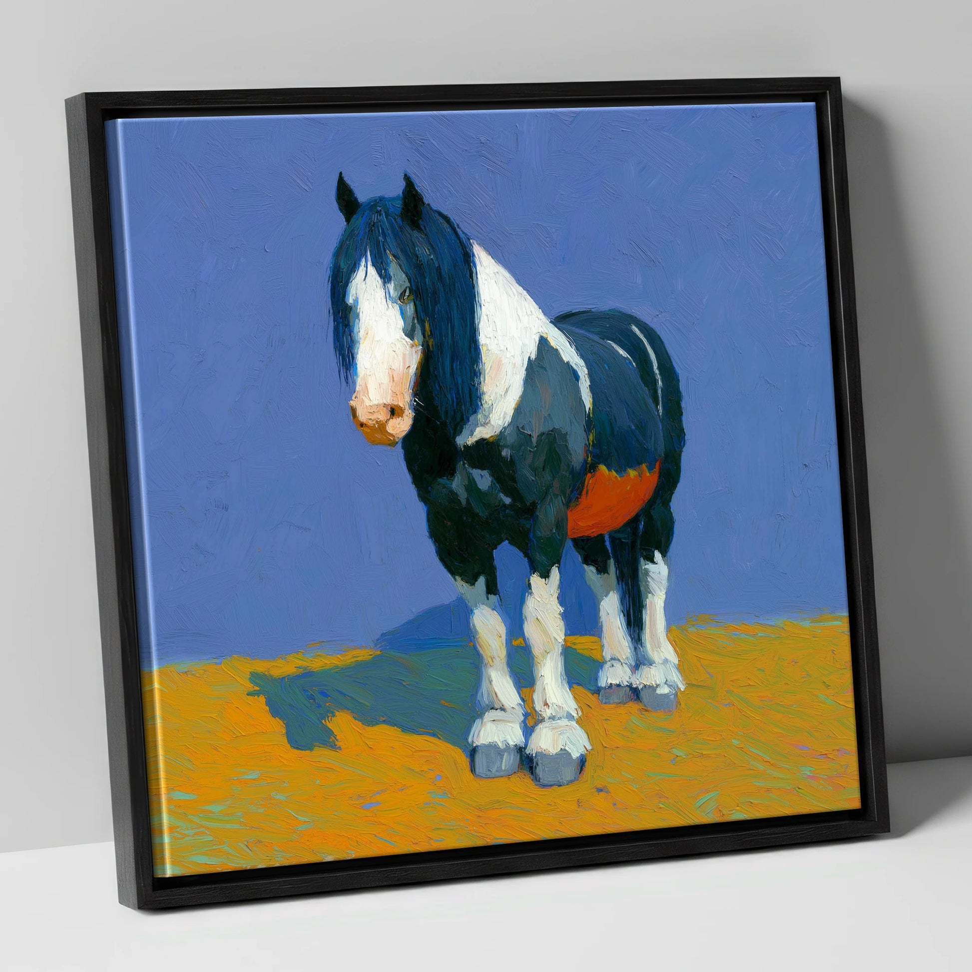 Sun-Drenched Coloured Cob horse breed canvas wall art in black frame