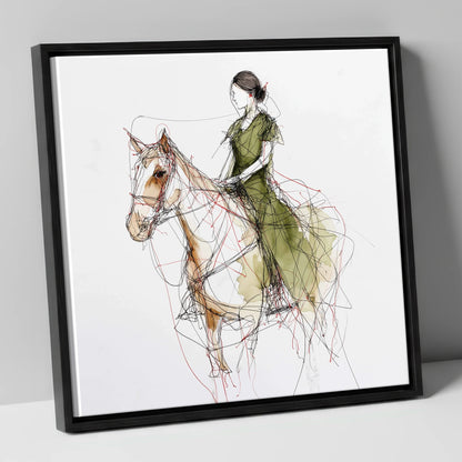 Threads of Connection horse & rider canvas wall art in black frame