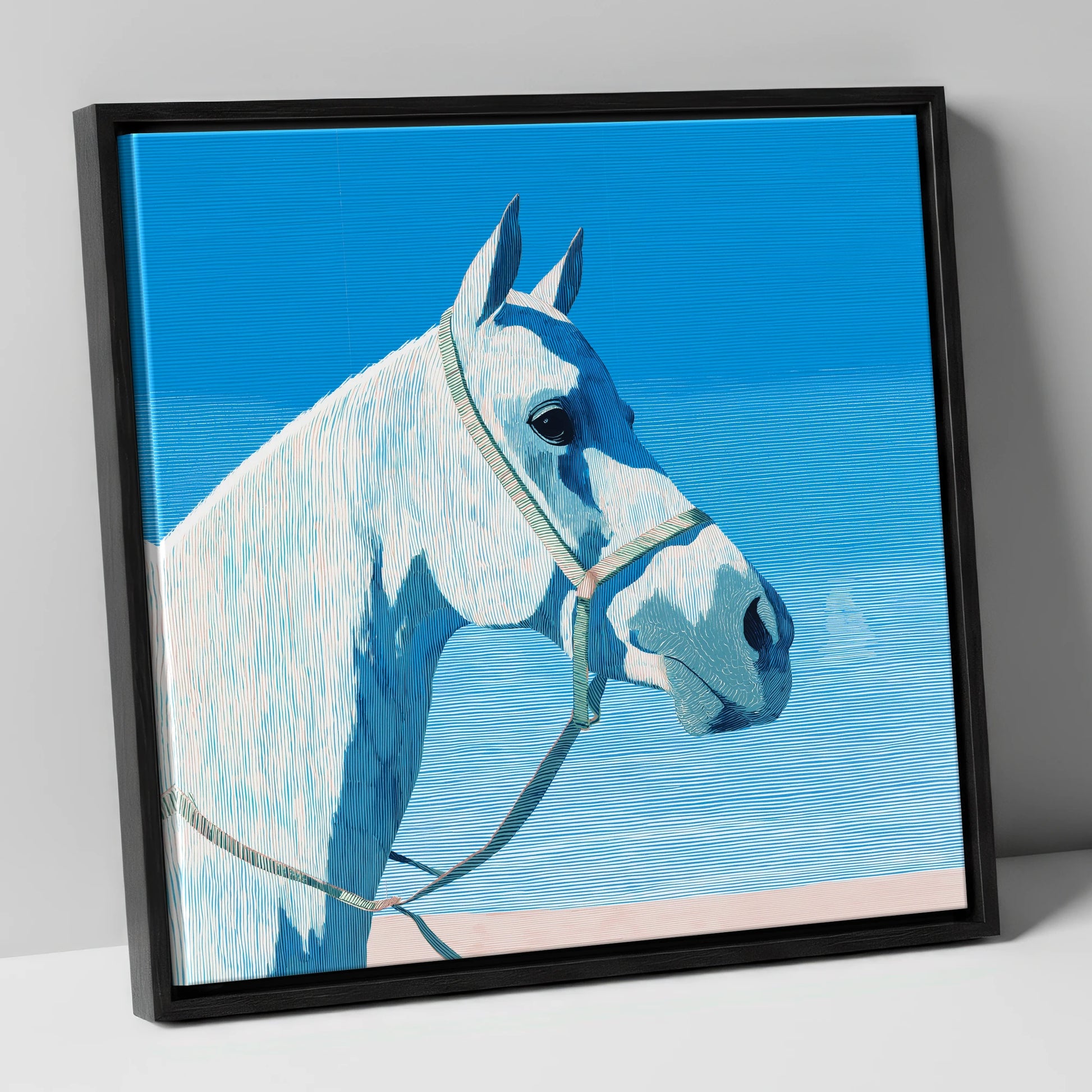 Serene Grey Profile horse breed canvas wall art in black frame