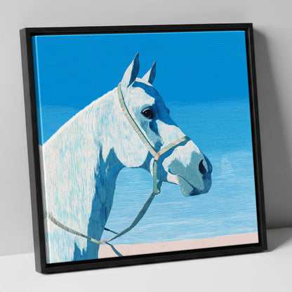 Serene Grey Profile horse breed canvas wall art in black frame