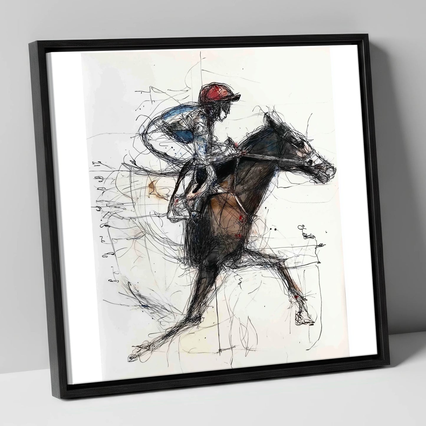 At Full Stretch racing horse canvas wall art in black frame
