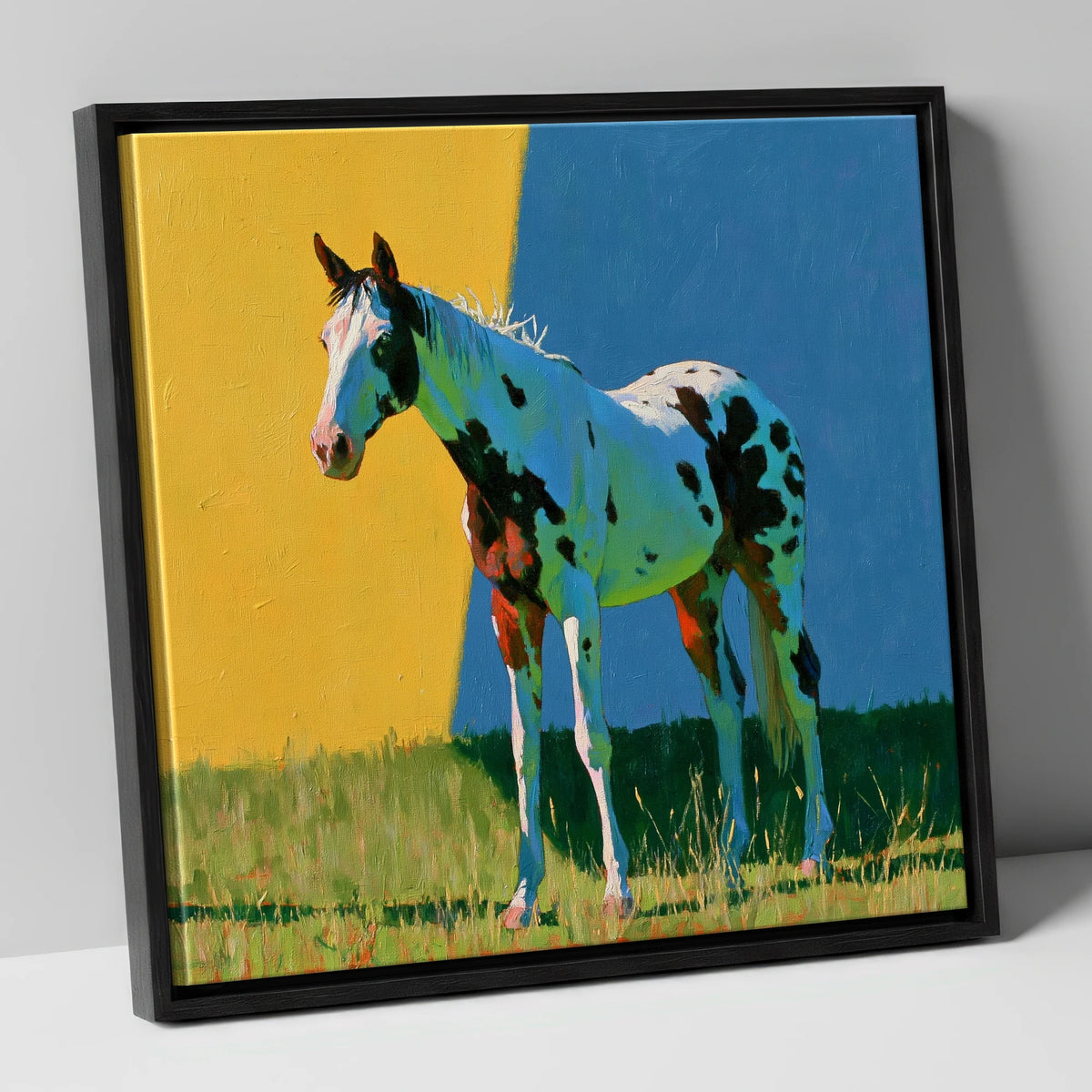 Spotted Horse in Vibrant Colours horse breed canvas wall art in black frame