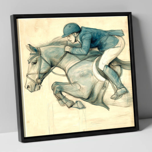 The Perfect Arc show jumping horse canvas wall art in black frame