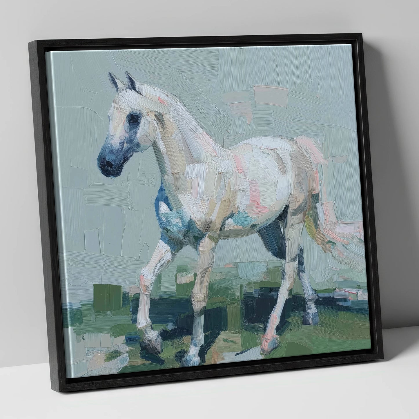 Contemporary Grey Stride horse breed canvas wall art in black frame