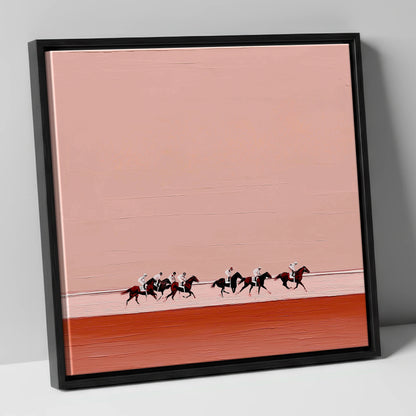 Dusty Rose Gallop racing horse canvas wall art in black frame