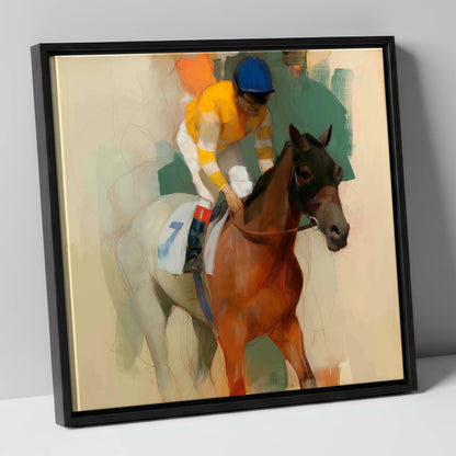 Silks at the Start racing horse canvas wall art in black frame