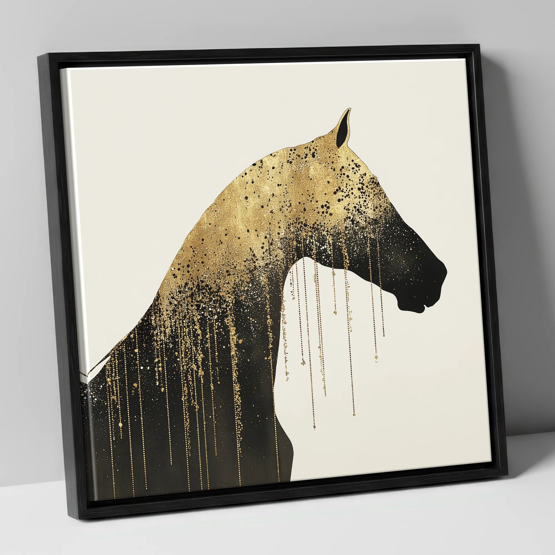 Gilded Equine Silhouette horse breed canvas wall art in black frame