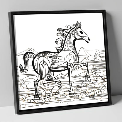 Coastline Contours beach horse canvas wall art in black frame