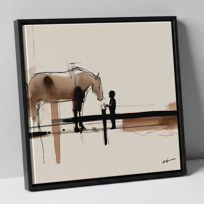 A Gentle Encounter horse & rider canvas wall art in black frame