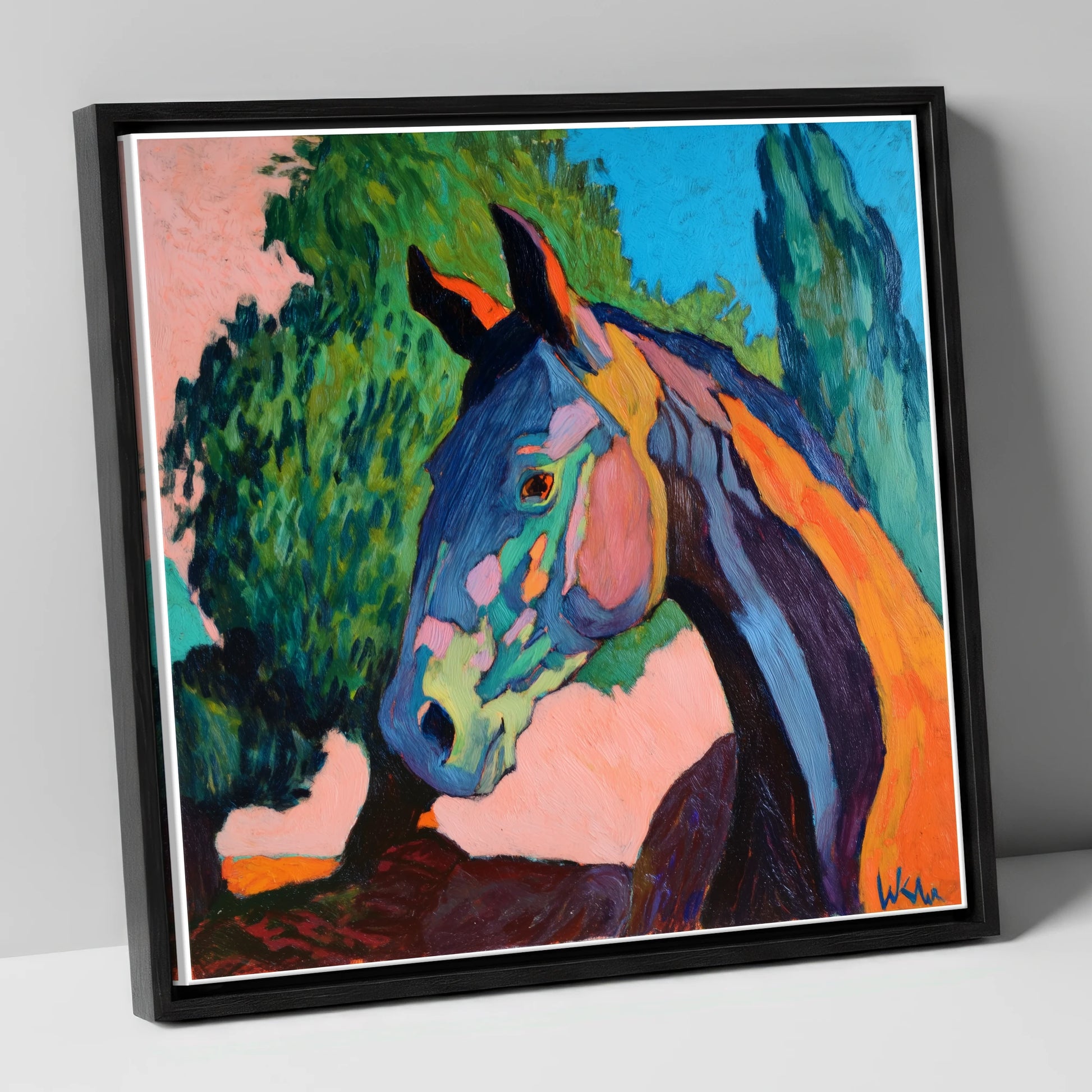 Vibrant Equine Expression horse portrait canvas wall art in black frame