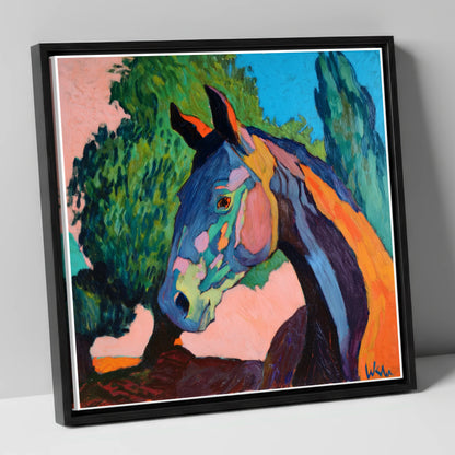 Vibrant Equine Expression horse portrait canvas wall art in black frame