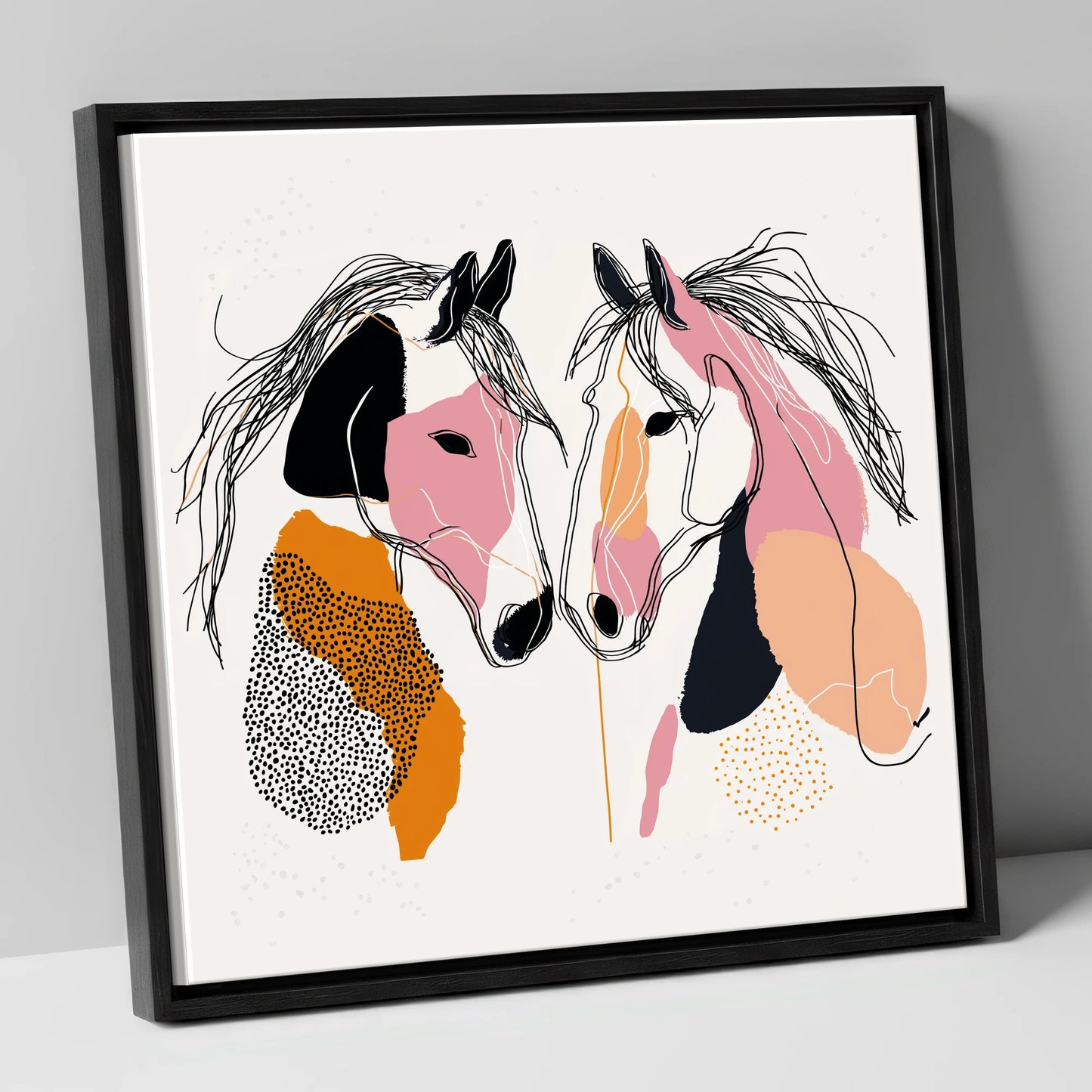 Contemporary Equine Connection horse portrait canvas wall art in black frame