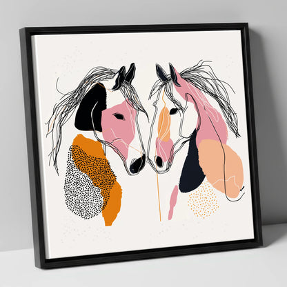 Contemporary Equine Connection horse portrait canvas wall art in black frame
