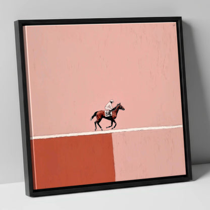 Dusty Rose Gallop racing horse canvas wall art in black frame