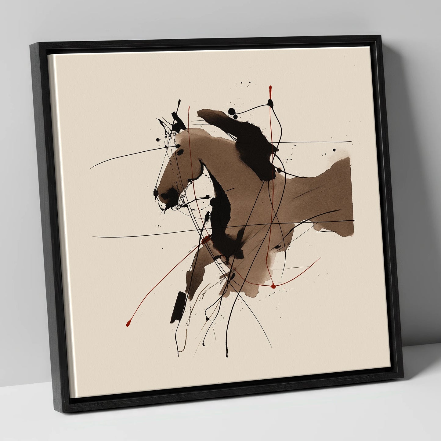 Dynamic Sepia Portrait horse portrait canvas wall art in black frame