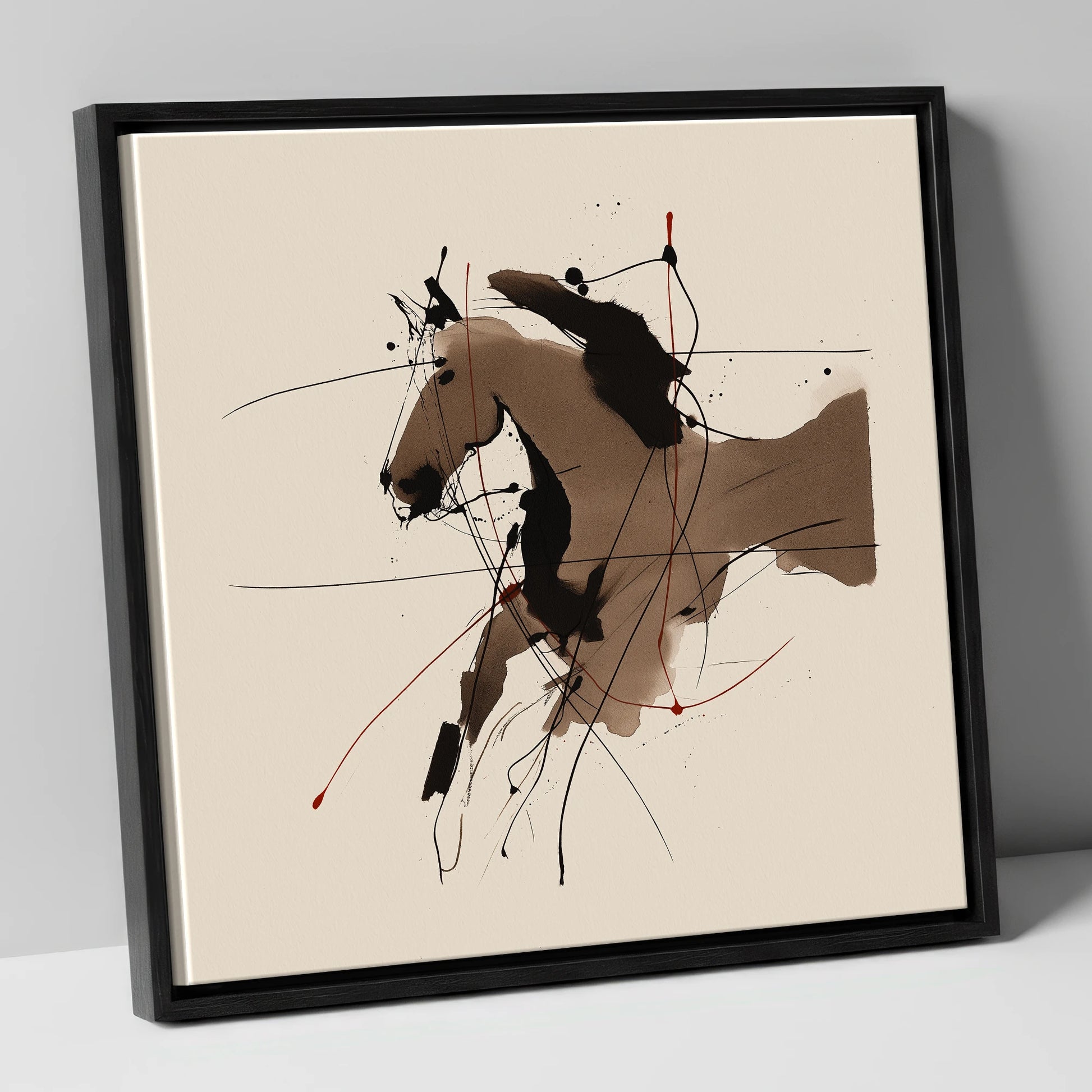 Dynamic Sepia Portrait horse portrait canvas wall art in black frame