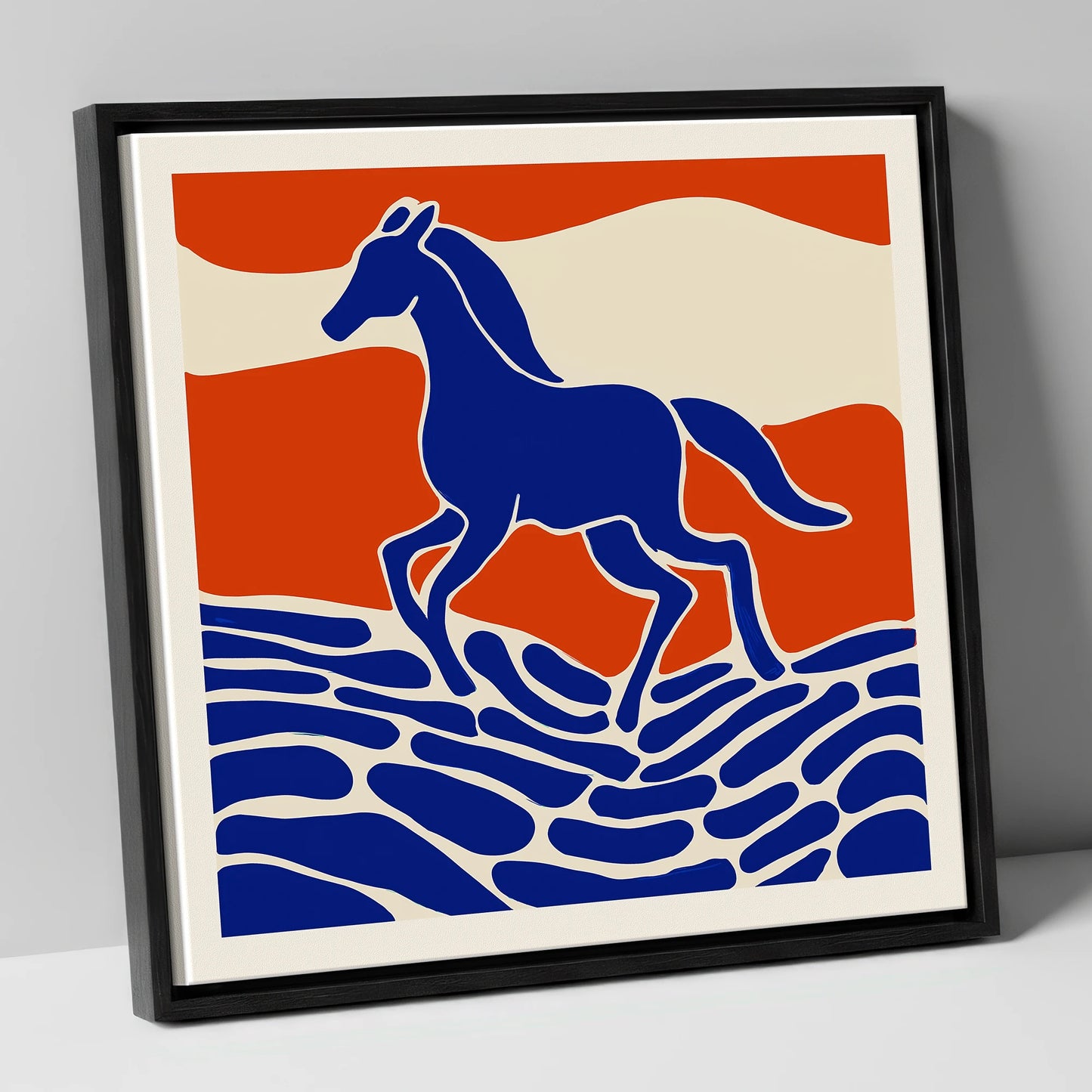 Cobalt Spirit Across the Plains wild horses canvas wall art in black frame