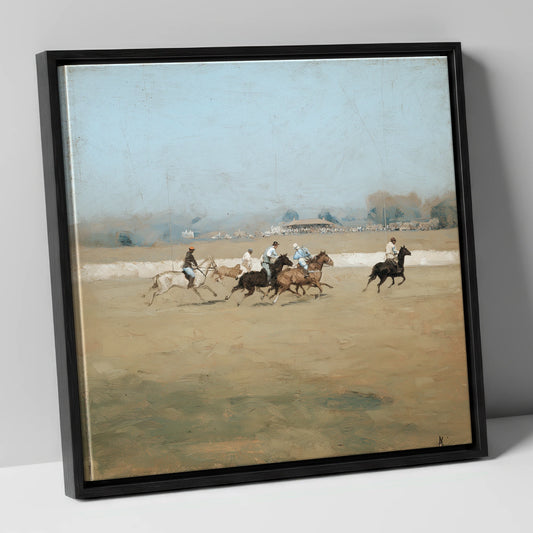 Vintage Polo Charge polo horse canvas wall art in black frame