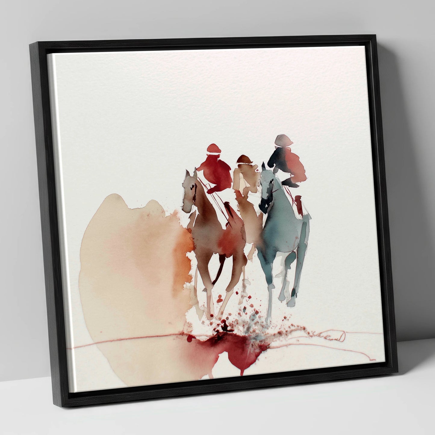 The Final Stretch racing horse canvas wall art in black frame