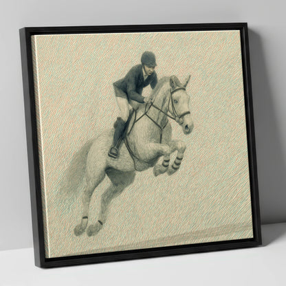 Precision in Flight show jumping horse canvas wall art in black frame
