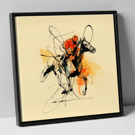 Velocity in Amber racing horse canvas wall art in black frame