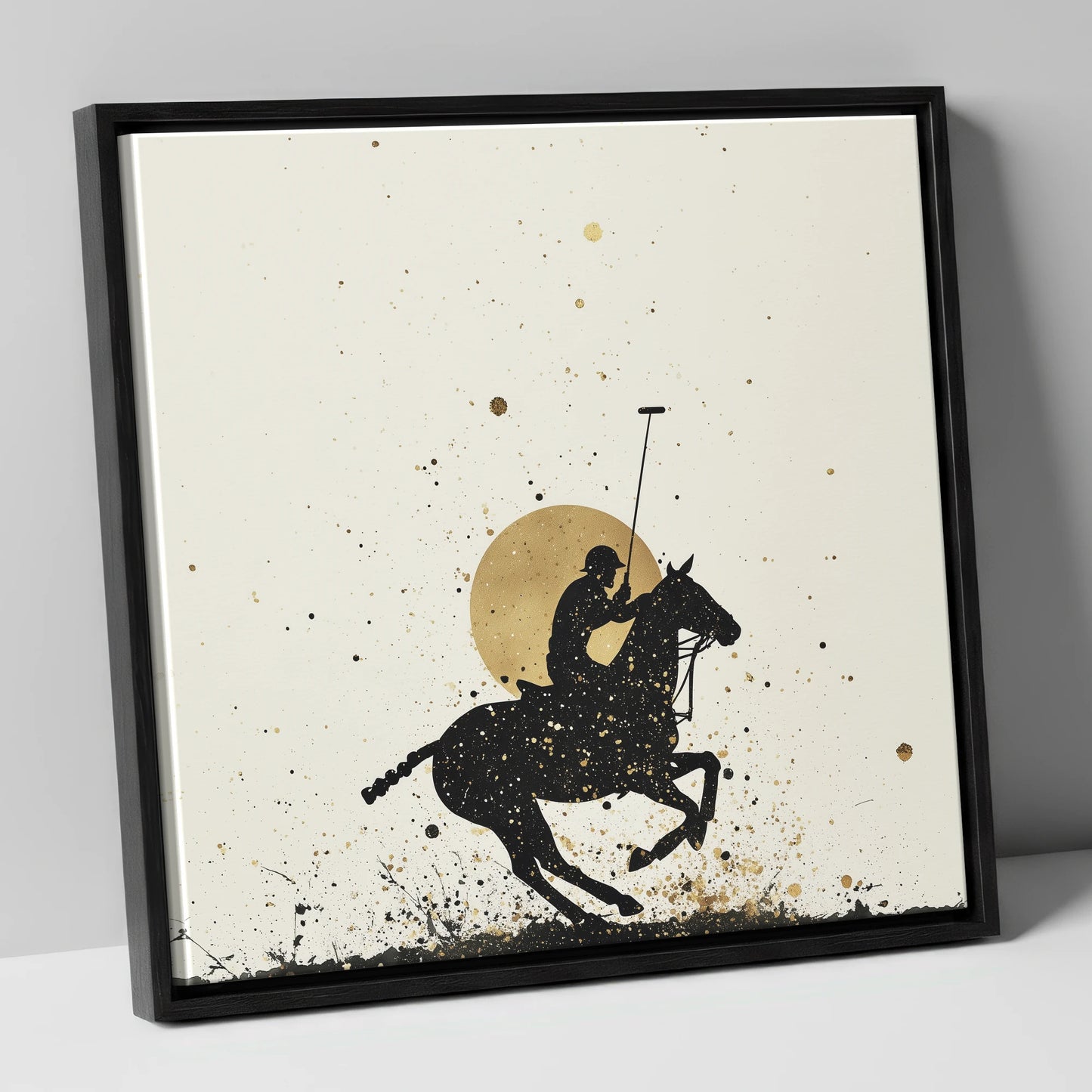 Golden Chukka Eclipse polo horse canvas wall art in black frame