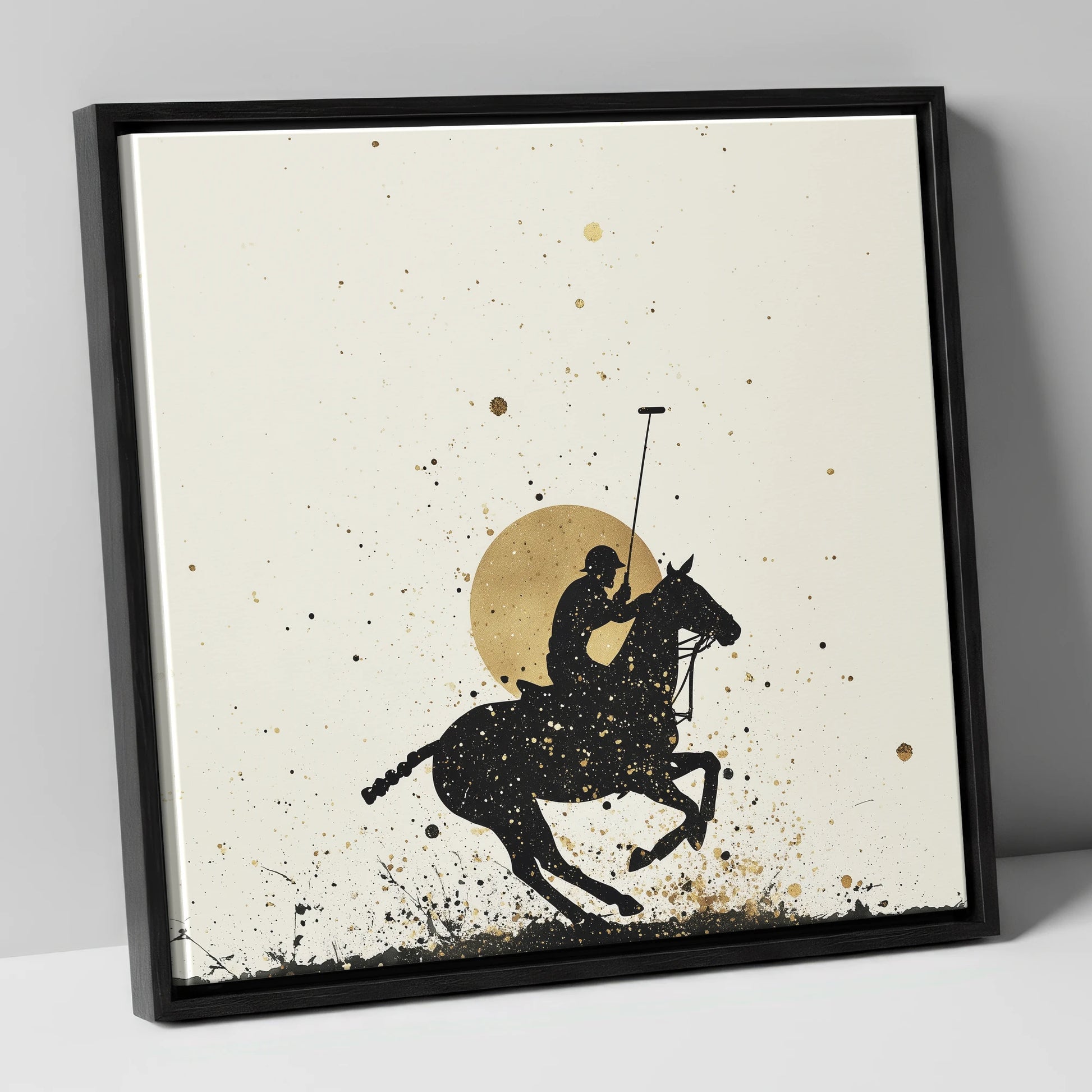 Golden Chukka Eclipse polo horse canvas wall art in black frame
