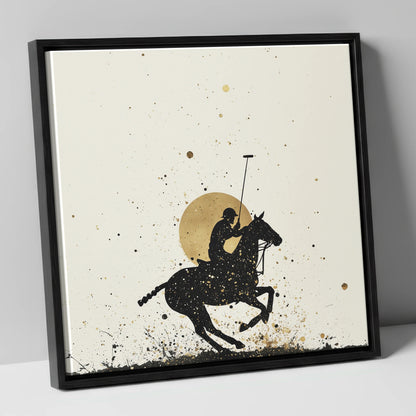 Golden Chukka Eclipse polo horse canvas wall art in black frame