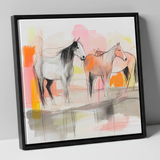 Sunset Harmony on the Plains wild horses canvas wall art in black frame