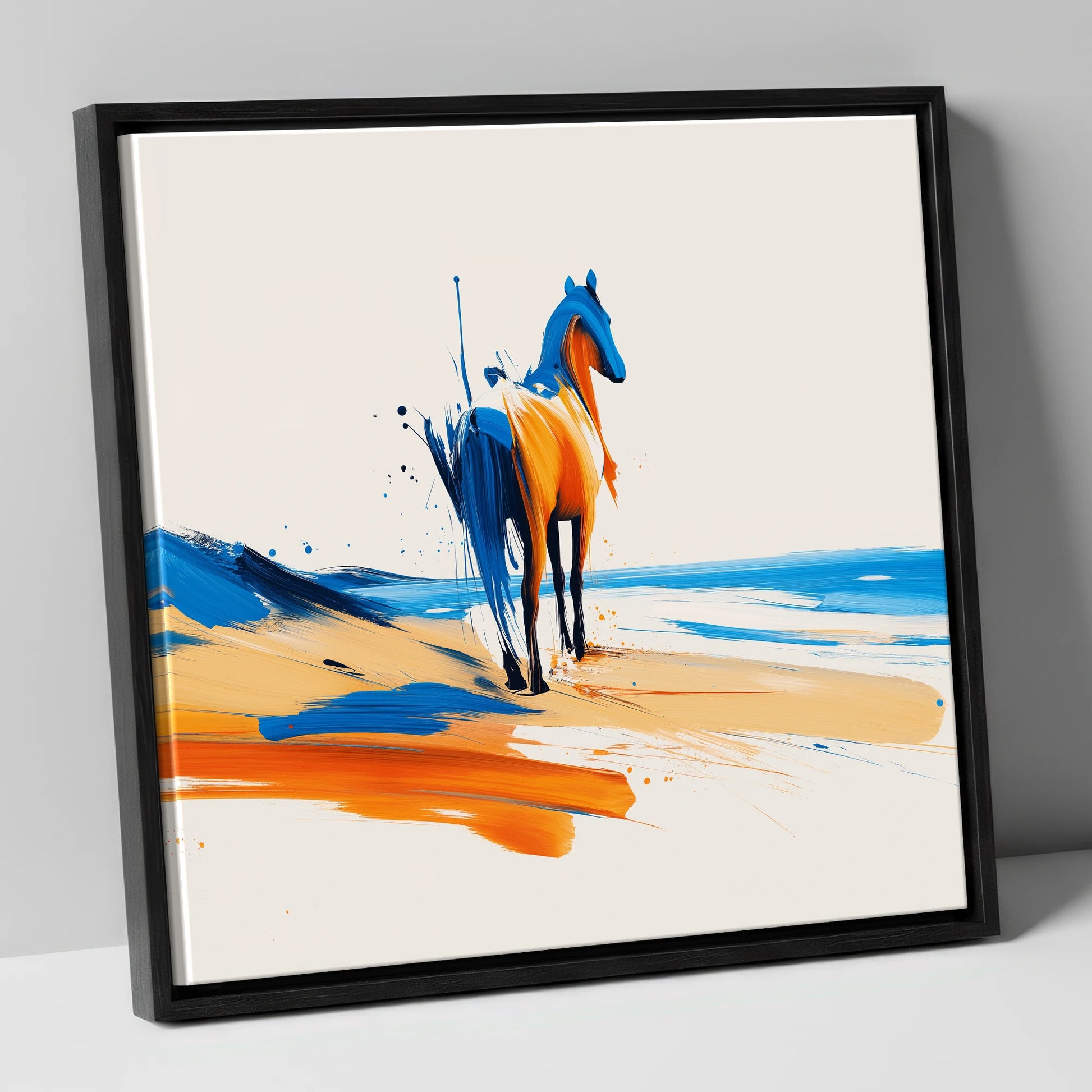 Azure Shoreline Spirit horse landscape canvas wall art in black frame