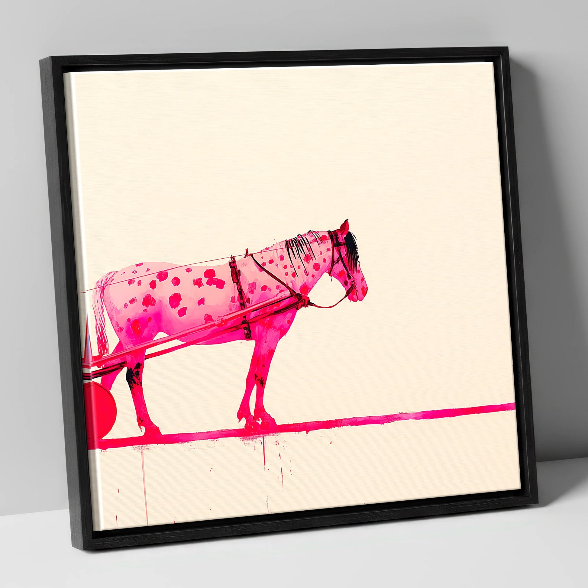 Vibrant Spotted Harness working horse canvas wall art in black frame