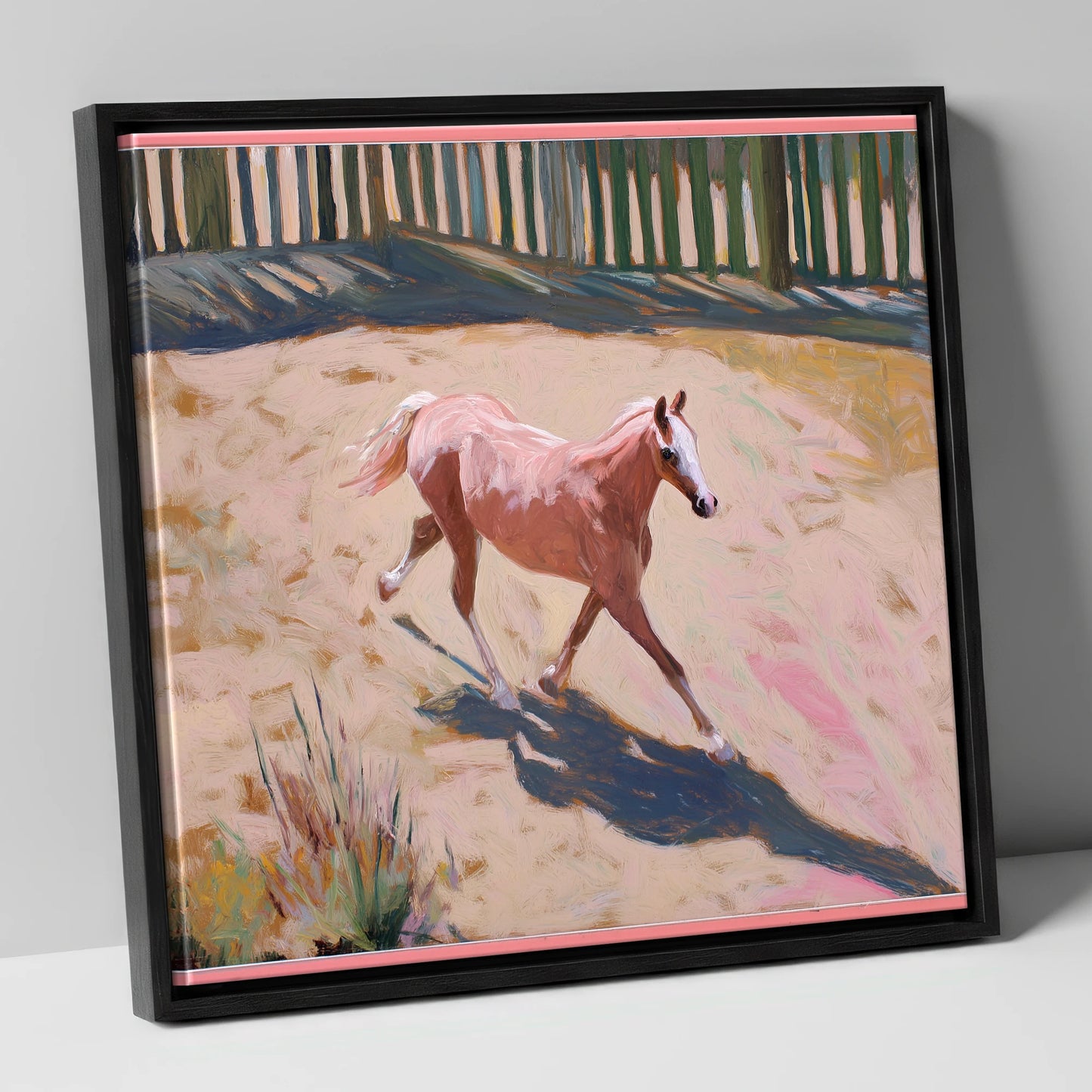 Sunlit Arena Stride horse breed canvas wall art in black frame
