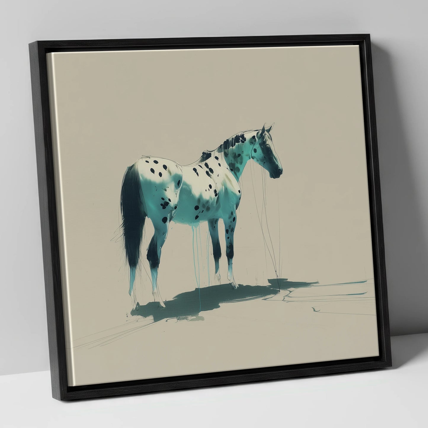 Azure Spotted Appaloosa horse breed canvas wall art in black frame