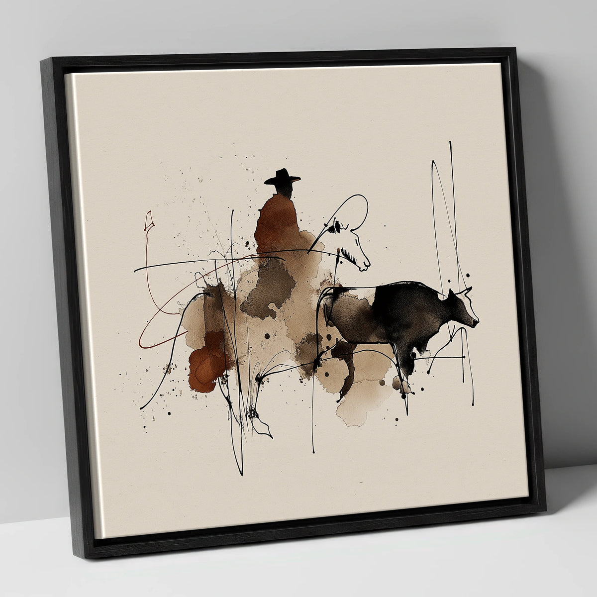 Western Shadows western horse canvas wall art in black frame