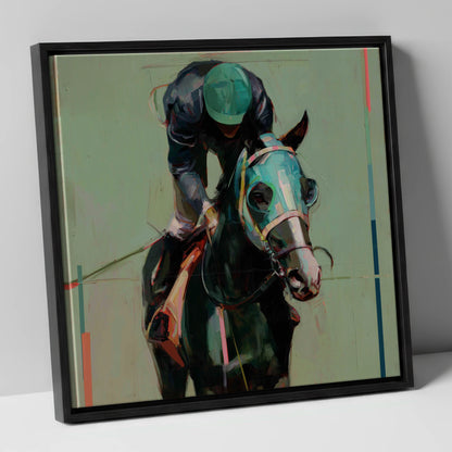 Blinkered Focus racing horse canvas wall art in black frame