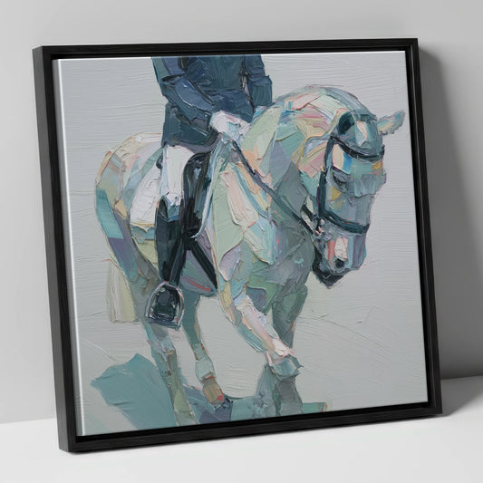 Collected In Pastel dressage horse canvas wall art in black frame