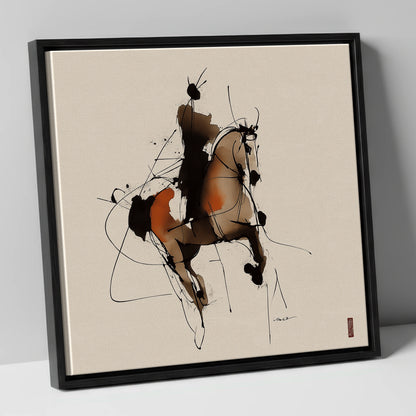 Abstract Dressage Silhouette dressage horse canvas wall art in black frame
