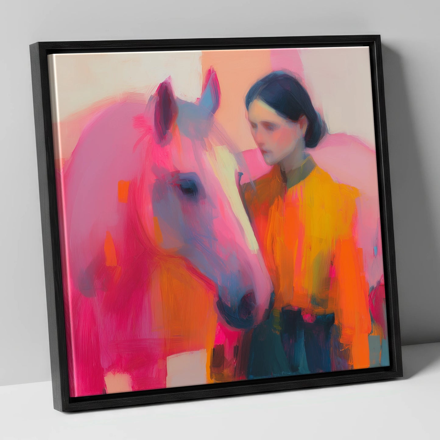 A Vivid Bond horse & rider canvas wall art in black frame