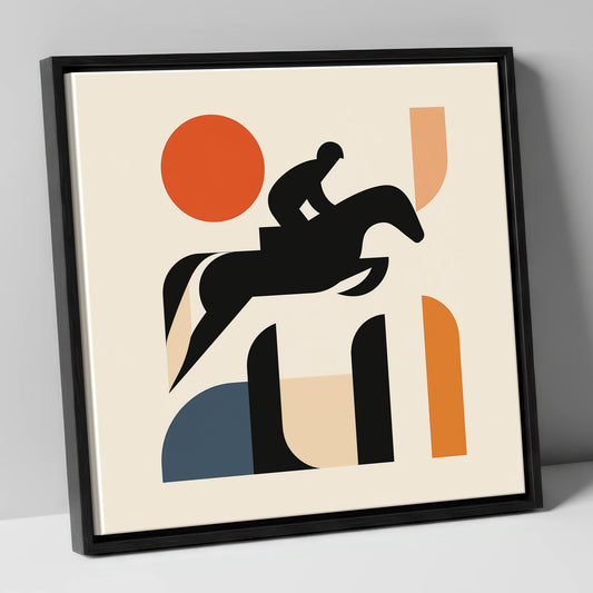 Geometric Showjumping Silhouette show jumping horse canvas wall art in black frame